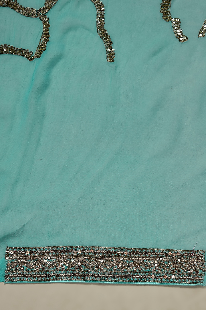 Light Blue Georgette Embroidered Wedding Saree Set by Ranbir Mukherjee at Pernia's Pop Up Shop