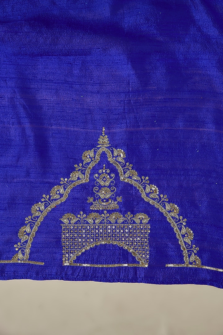 Royal Blue Pure Silk Organza Embroidered Wedding Saree Set by Ranbir Mukherjee at Pernia's Pop Up Shop
