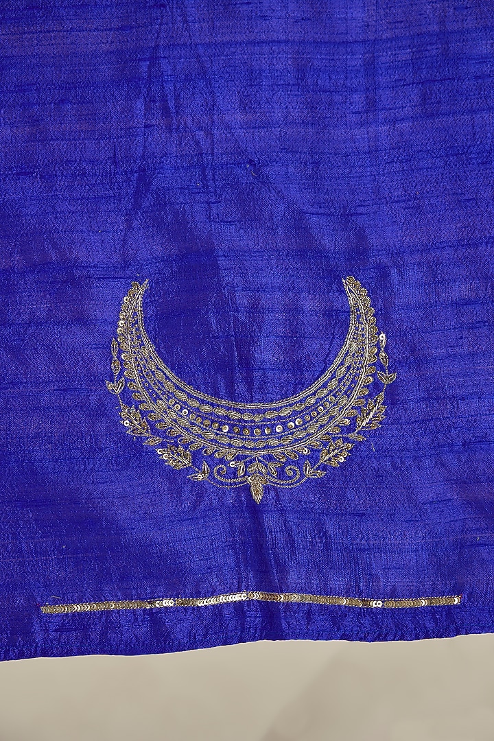 Royal Blue Pure Silk Organza Embroidered Wedding Saree Set by Ranbir Mukherjee at Pernia's Pop Up Shop