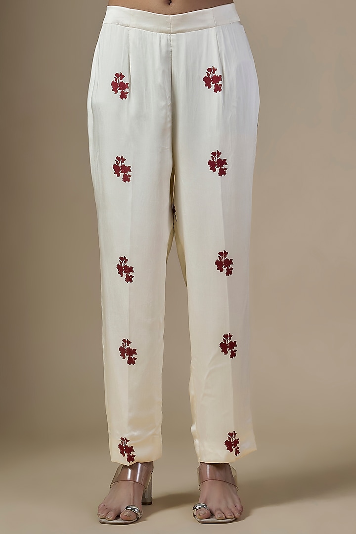 White Pure Satin Silk Printed & Embroidered Kaftan Set by Ranbir Mukherjee at Pernia's Pop Up Shop
