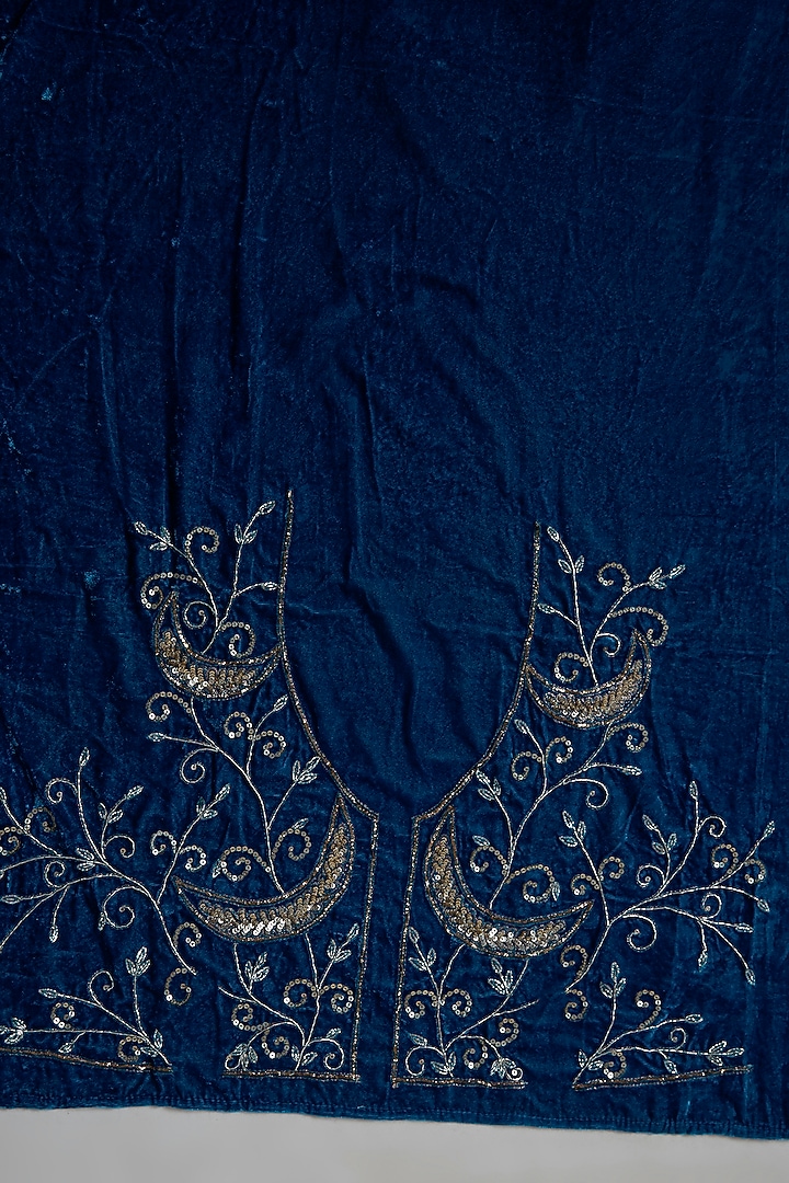 Peacock Blue Pure Silk Organza Embroidered Party Wear Saree Set by Ranbir Mukherjee at Pernia's Pop Up Shop