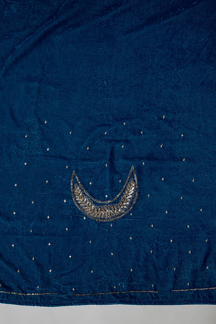 Peacock Blue Pure Silk Organza Embroidered Party Wear Saree Set by Ranbir Mukherjee at Pernia's Pop Up Shop