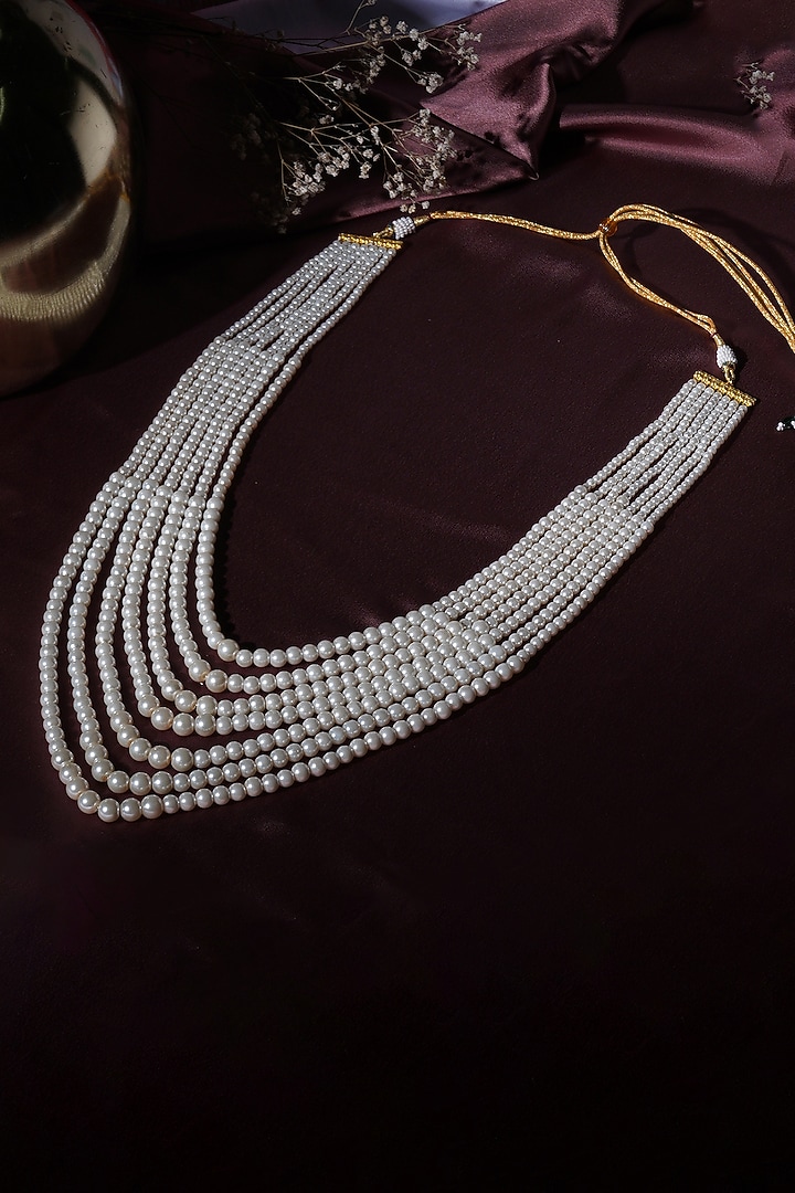 Gold Finish Pearl Layered Mala by RUBY RAANG MEN at Pernia's Pop Up Shop