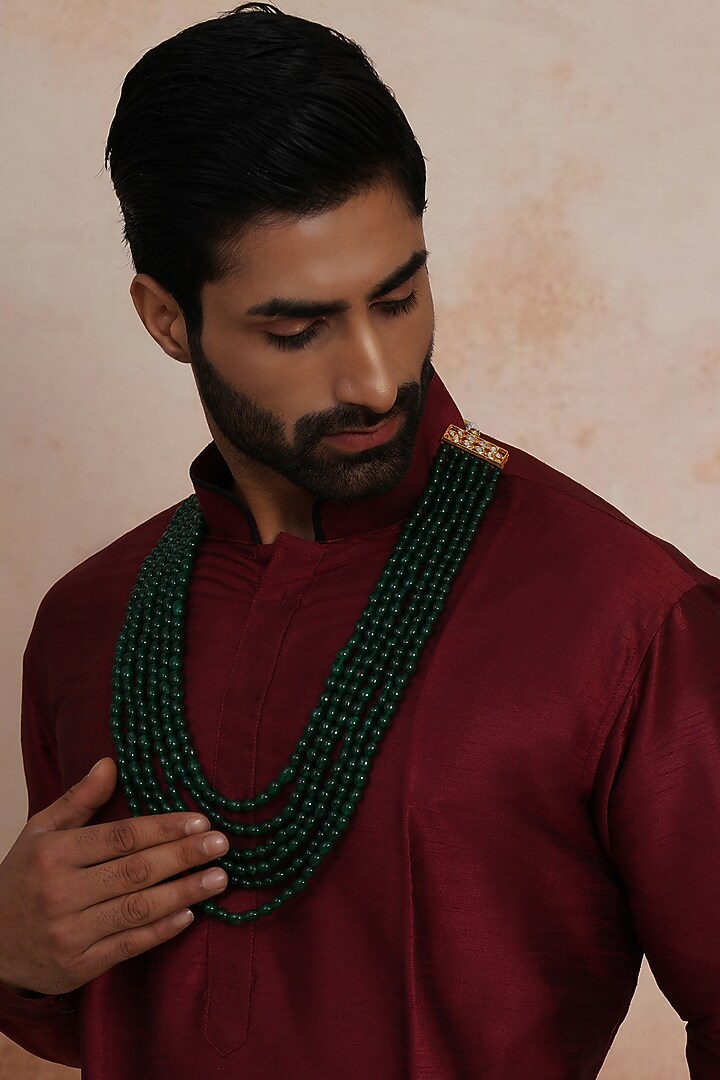 Gold Finish Emerald Layered Mala by RUBY RAANG MEN at Pernia's Pop Up Shop