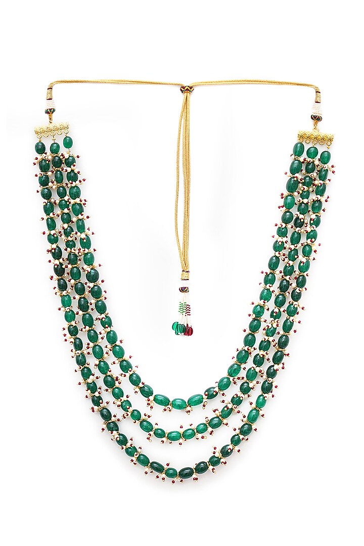 Gold Finish Emerald Layered Mala by RUBY RAANG MEN at Pernia's Pop Up Shop