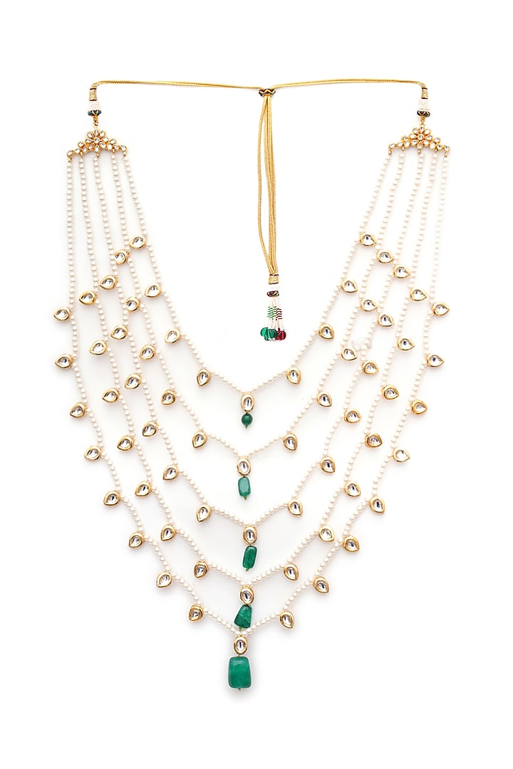 Gold Finish Kundan Polki & Pearls Layered Mala by RUBY RAANG MEN at Pernia's Pop Up Shop
