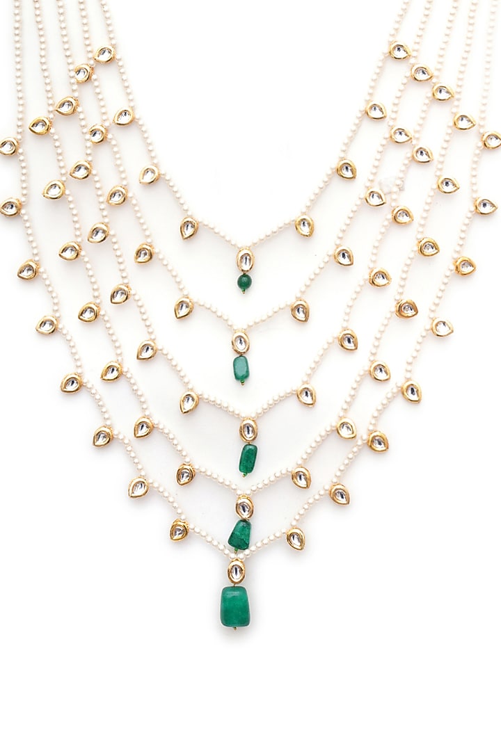 Gold Finish Kundan Polki & Pearls Layered Mala by RUBY RAANG MEN at Pernia's Pop Up Shop