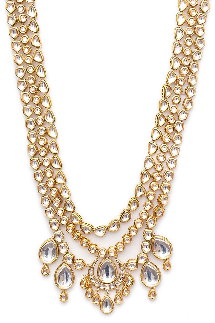 Gold Finish Kundan Polki Layered Mala by RUBY RAANG MEN at Pernia's Pop Up Shop