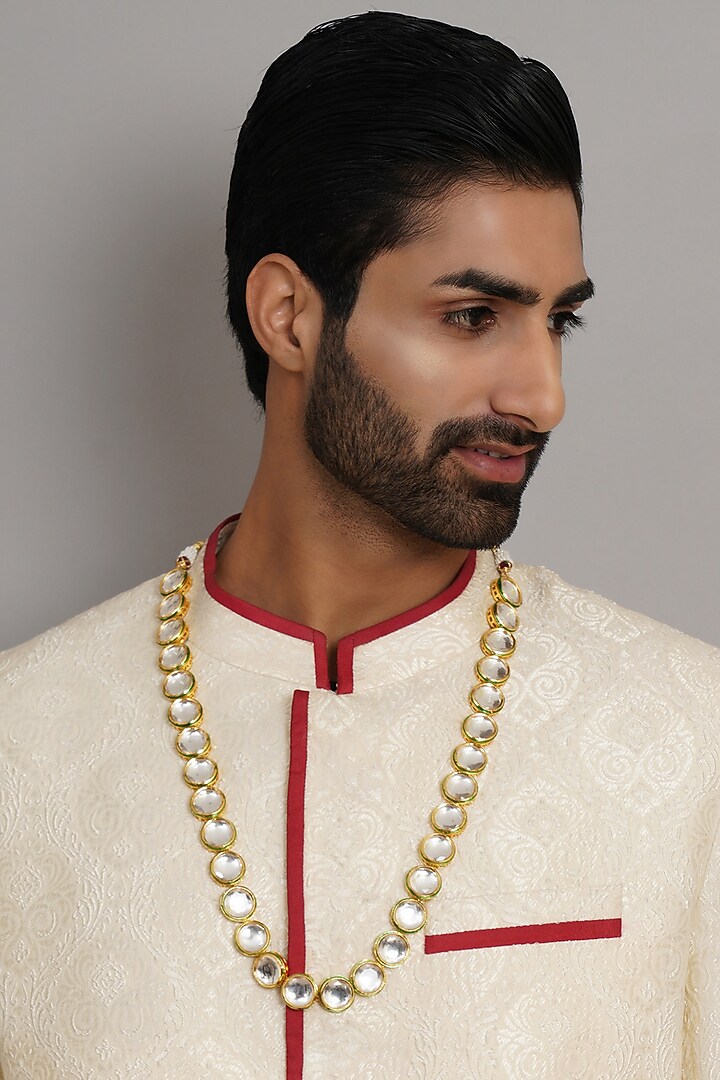 Gold Finish Kundan Polki Mala by RUBY RAANG MEN at Pernia's Pop Up Shop