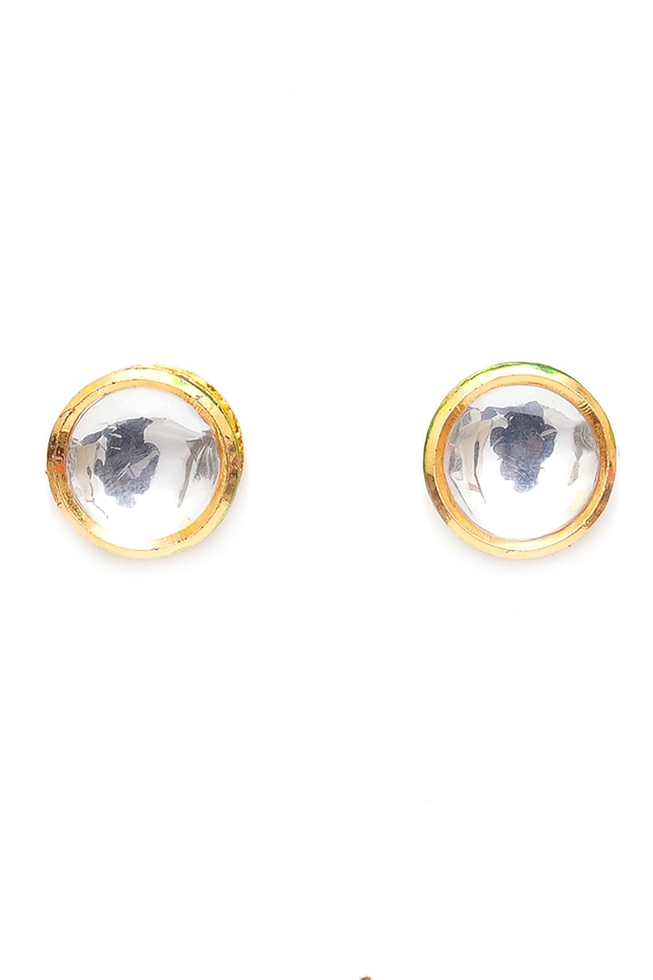 Gold Finish Kundan Polki Stud Earrings by RUBY RAANG MEN at Pernia's Pop Up Shop