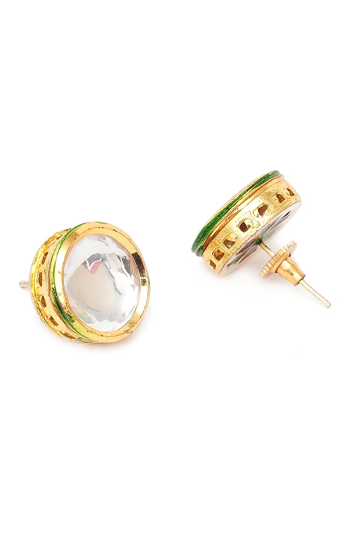 Gold Finish Kundan Polki Stud Earrings by RUBY RAANG MEN at Pernia's Pop Up Shop