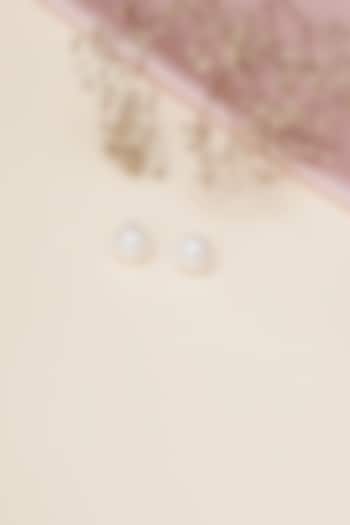 Gold Finish Pearl Stud Earrings by RUBY RAANG