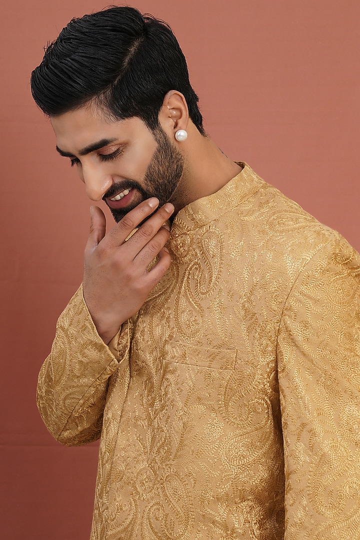 Gold Finish Pearl Stud Earrings by RUBY RAANG MEN at Pernia's Pop Up Shop