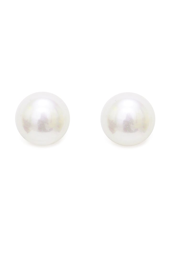 Gold Finish Pearl Stud Earrings by RUBY RAANG MEN at Pernia's Pop Up Shop
