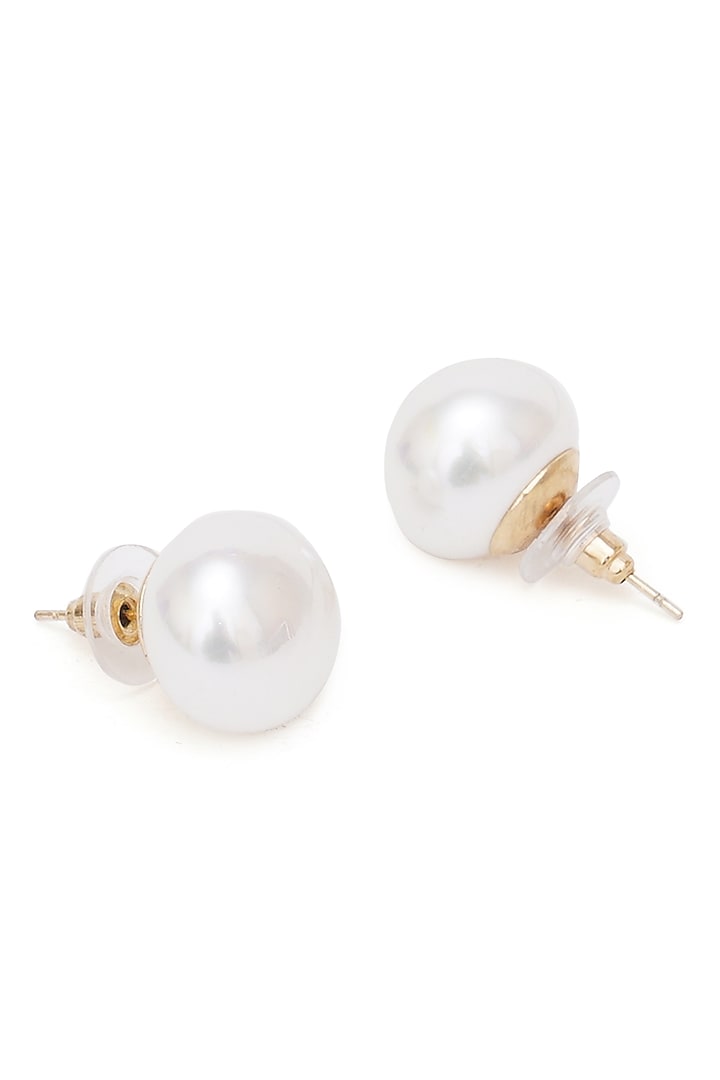 Gold Finish Pearl Stud Earrings by RUBY RAANG MEN at Pernia's Pop Up Shop