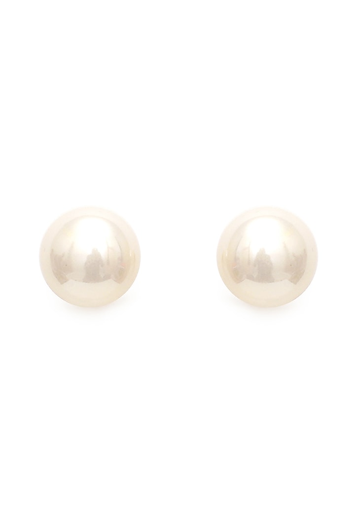 Gold Finish Pearl Stud Earrings by RUBY RAANG MEN at Pernia's Pop Up Shop