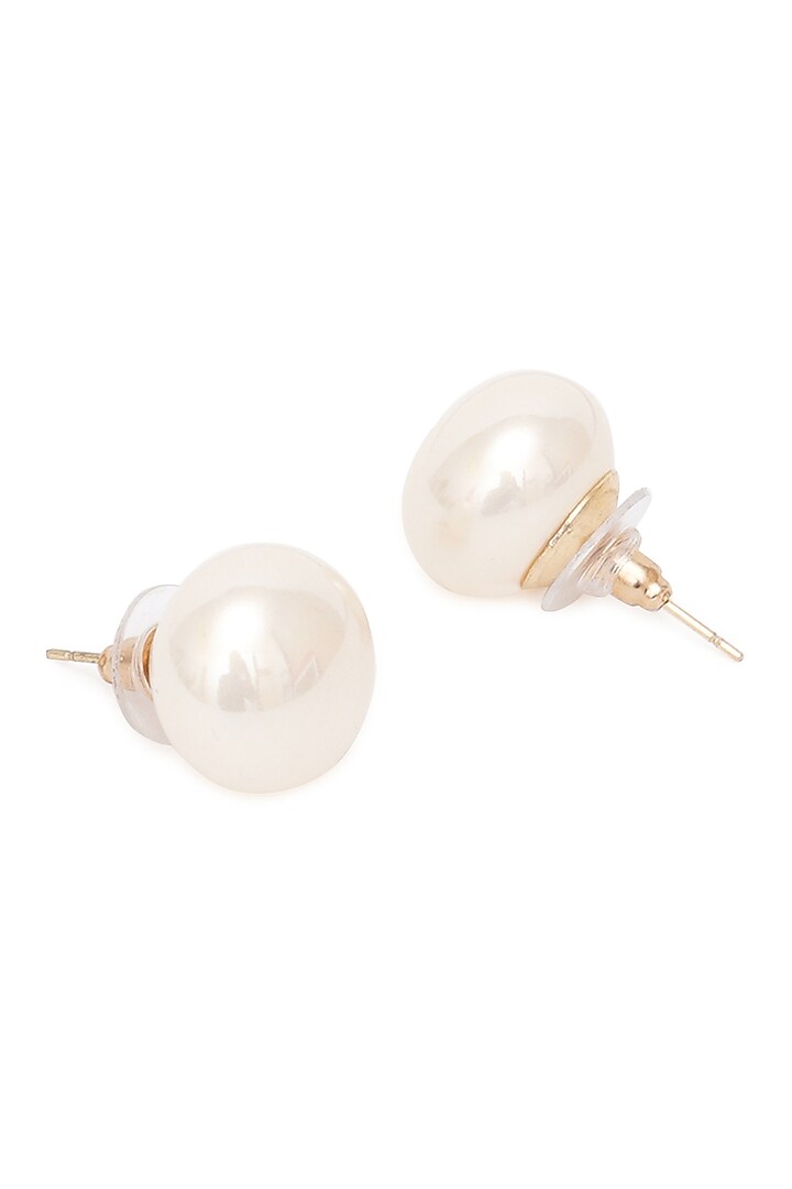 Gold Finish Pearl Stud Earrings by RUBY RAANG MEN at Pernia's Pop Up Shop