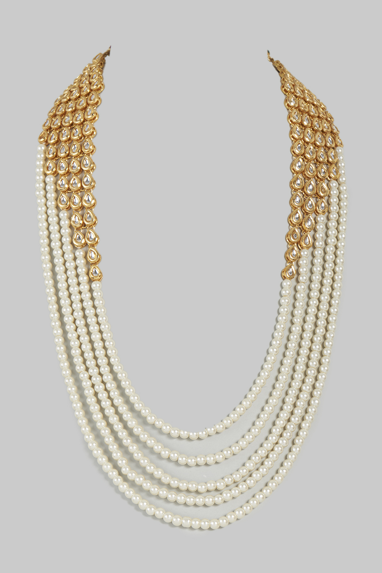 Gold Finish Pearl Beaded Layered Mala by RUBY RAANG MEN at Pernia's Pop Up Shop