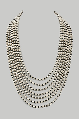 Gold Finish Emerald Mala With Pearls by RUBY RAANG MEN