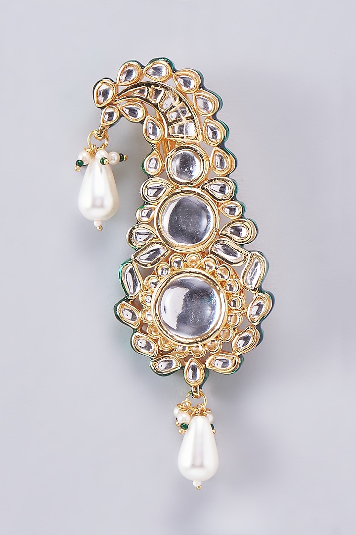 Gold Finish Kundan Polki Meenakari Kalgi by RUBY RAANG MEN at Pernia's Pop Up Shop