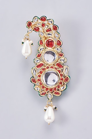 Gold Finish Kundan Polki Meenakari Kalgi by RUBY RAANG MEN