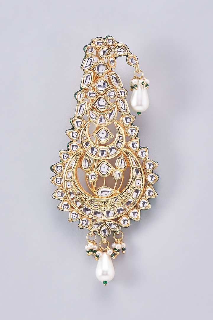 Gold Finish Kundan Polki Meenakari Kalgi by RUBY RAANG MEN at Pernia's Pop Up Shop