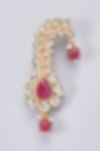 Gold Finish Red Kundan Polki Meenakari Kalgi by RUBY RAANG MEN at Pernia's Pop Up Shop