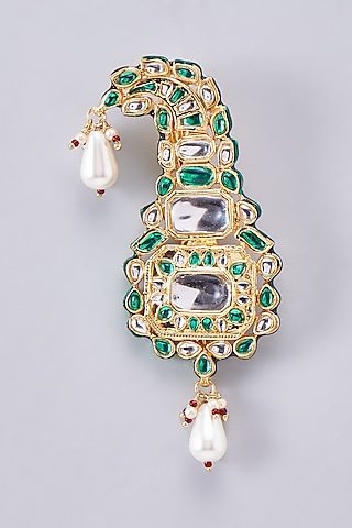 Gold Finish Kundan Polki Meenakari Kalgi by RUBY RAANG MEN