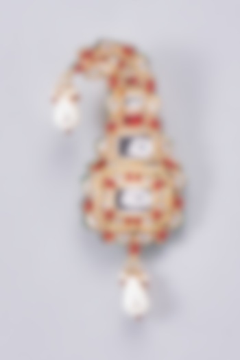 Gold Finish Kundan Polki Meenakari Kalgi by RUBY RAANG MEN at Pernia's Pop Up Shop