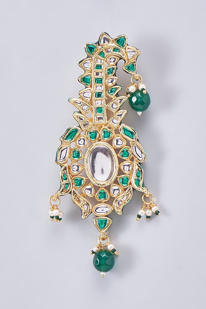 Gold Finish Kundan Polki Meenakari Kalgi by RUBY RAANG MEN at Pernia's Pop Up Shop