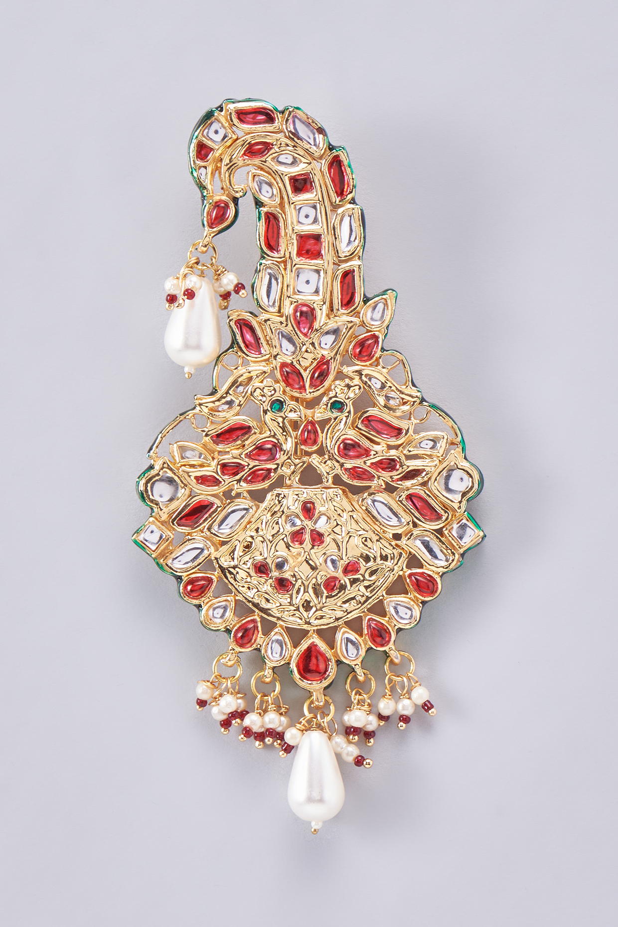 Gold Finish Kundan Polki Meenakari Kalgi by RUBY RAANG MEN at Pernia's Pop Up Shop