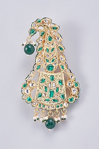 Gold Finish Kundan Polki Meenakari Kalgi by RUBY RAANG MEN
