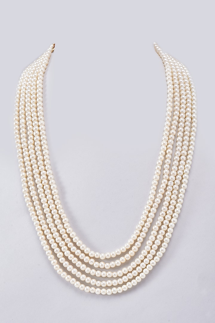 Gold Finish White Pearl Layered Necklace by RUBY RAANG MEN