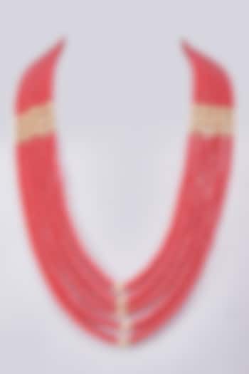 Gold Finish Maroon Beaded Layered Necklace by RUBY RAANG MEN