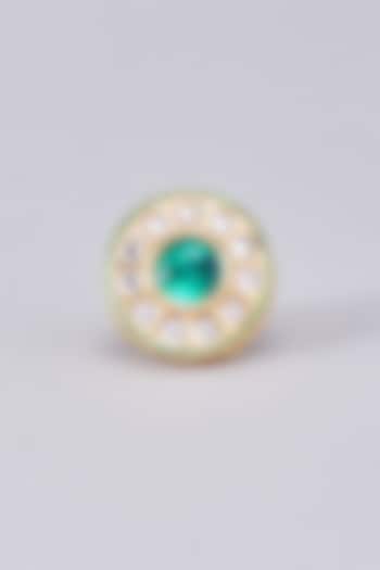Gold Finish Green Kundan Polki Meenakari Ring by RUBY RAANG MEN