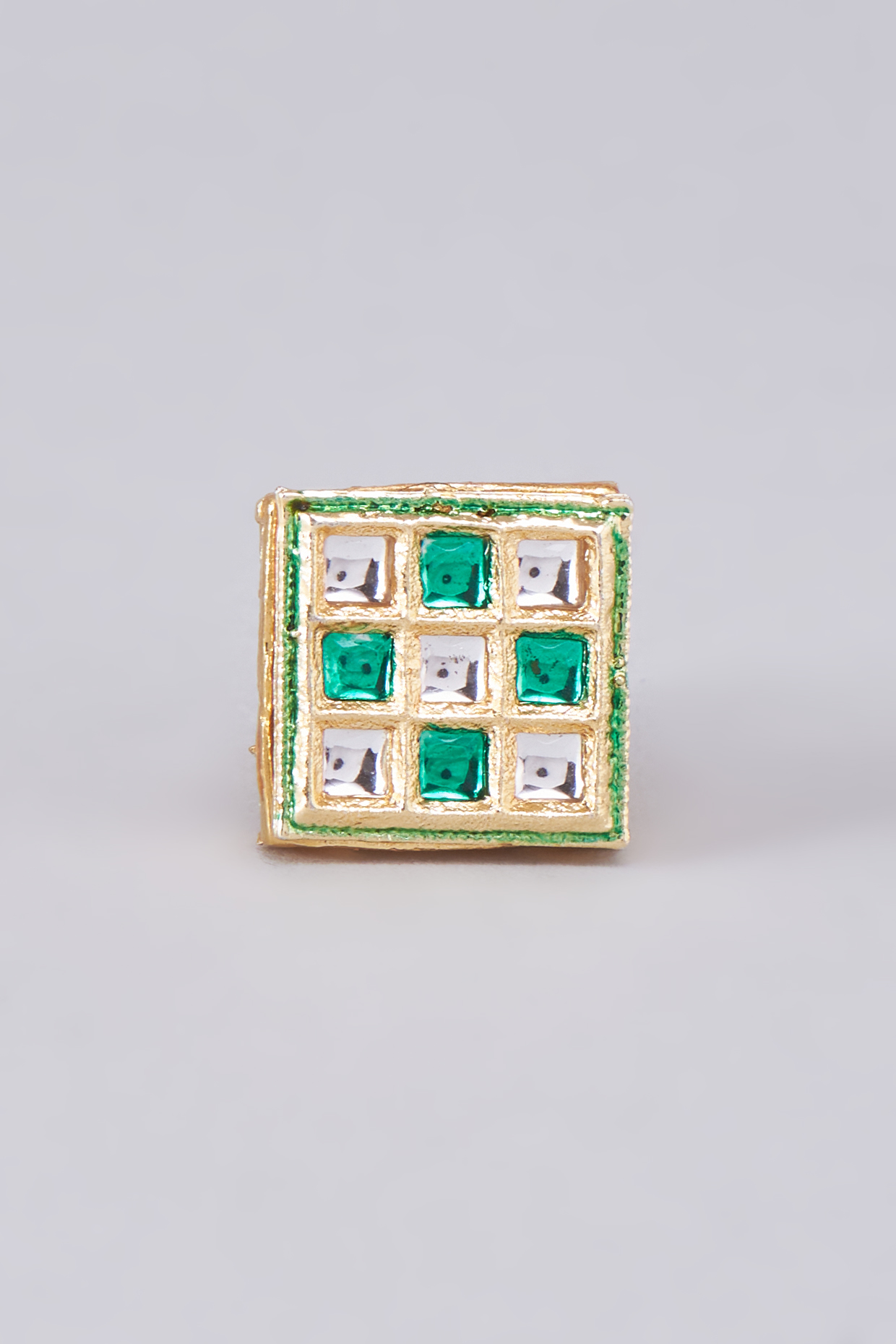 Gold Finish Kundan Polki Meenakari Ring by RUBY RAANG MEN