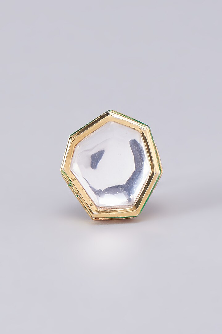 Gold Finish Kundan Polki Meenakari Ring by RUBY RAANG MEN