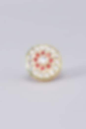 Gold Finish Kundan Polki Meenakari Ring by RUBY RAANG MEN