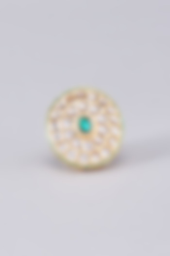 Gold Finish Kundan Polki Meenakari Ring by RUBY RAANG MEN