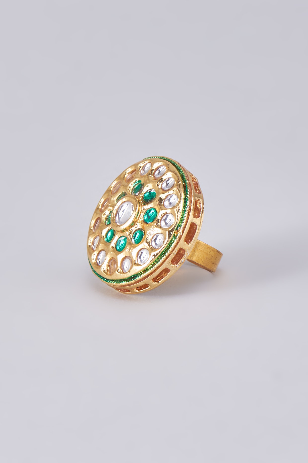 Buy Peora Meenakari Gold Plated Round Kundan Studded Adjustable Finger Ring  - Pf37r168g Online
