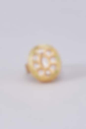 Gold Finish Kundan Polki Meenakari Ring by RUBY RAANG MEN