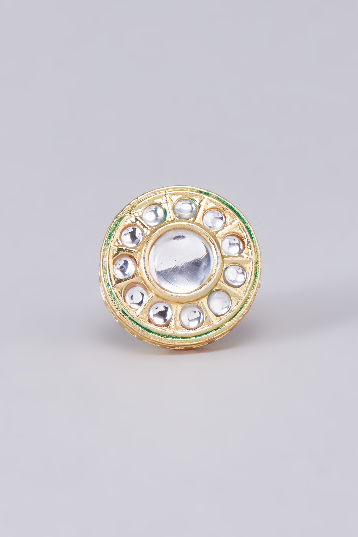 Gold Finish Kundan Polki Meenakari Ring by RUBY RAANG MEN