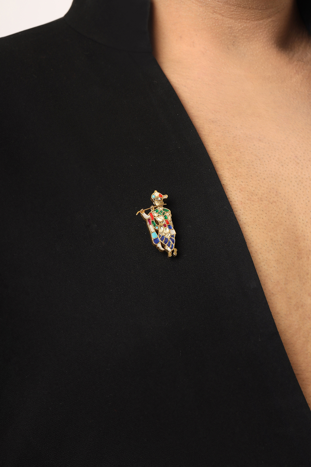 Antique Gold Finish Brass & Multi-Colored Stone Handcrafted Brooch by RUBY RAANG MEN
