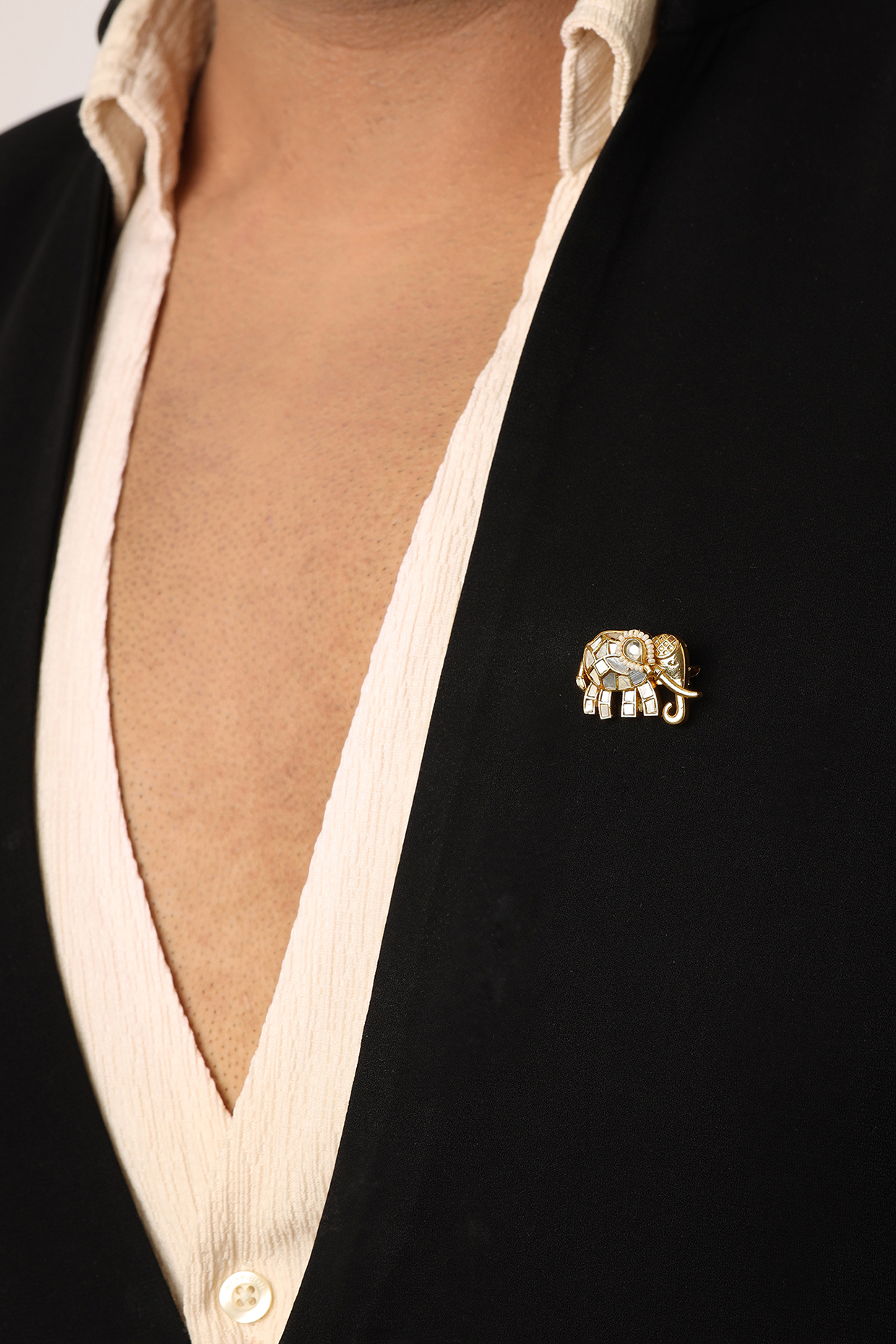 Antique Gold Finish Brass & White Stone Handcrafted Brooch by RUBY RAANG MEN