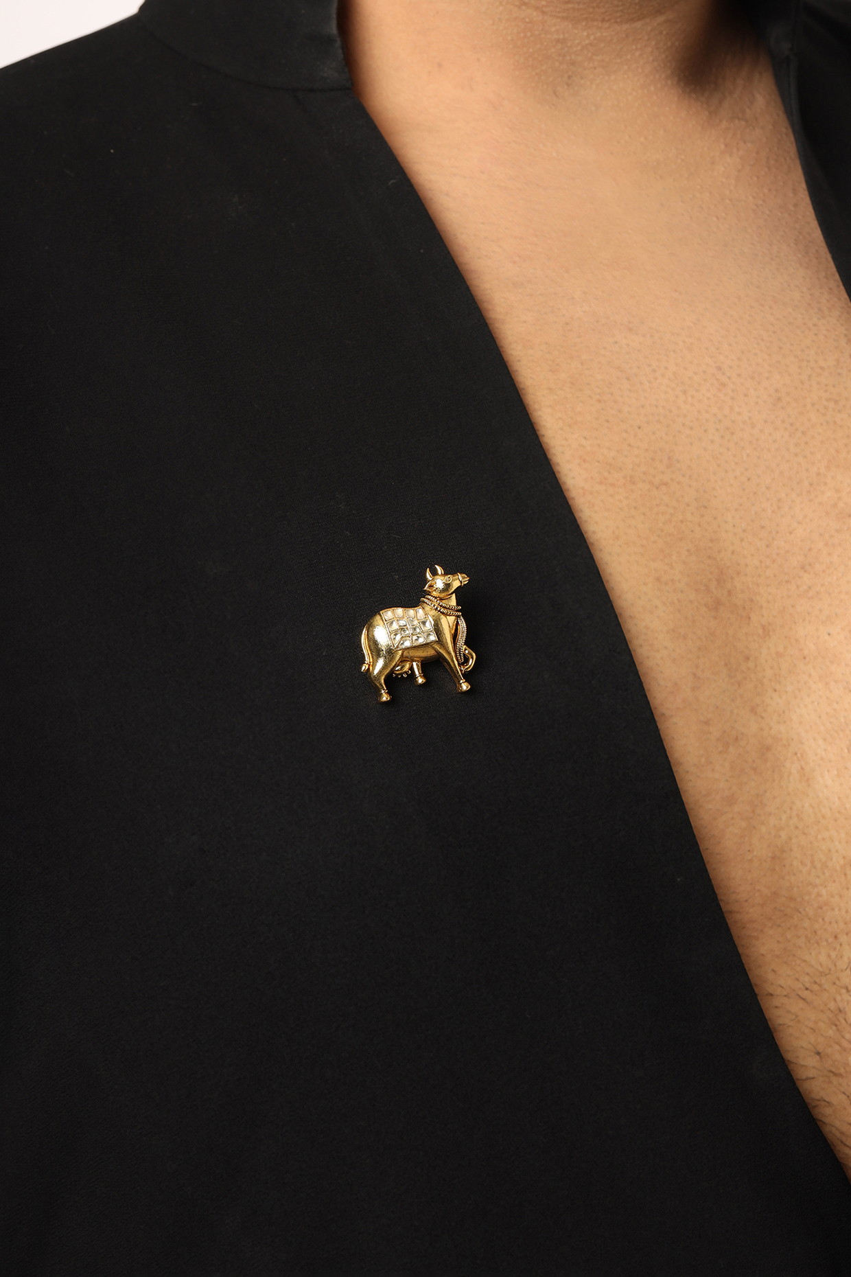 Gold Finish Brass & Multi-Colored Embellished Handcrafted Brooch by RUBY RAANG MEN
