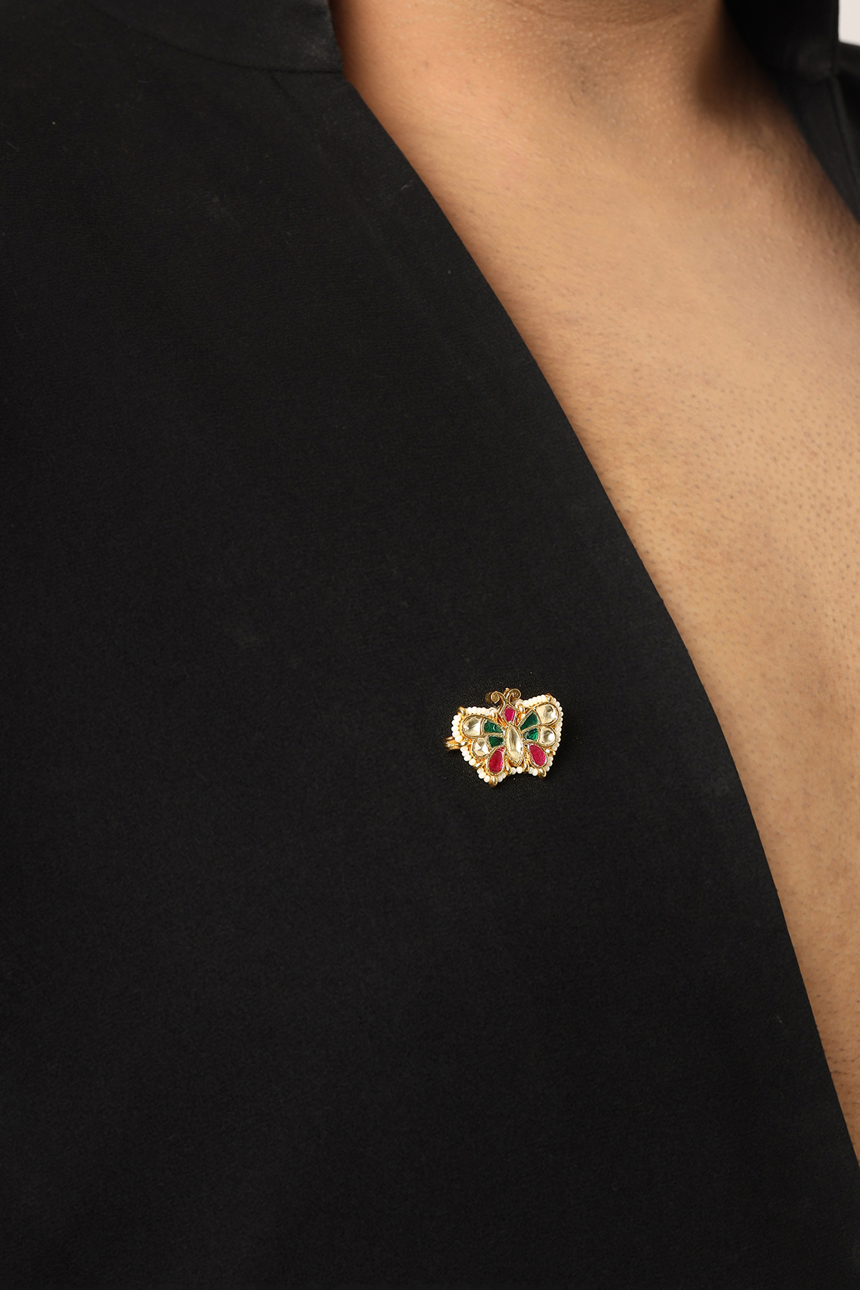 Gold Finish Brass & Multi-Colored Handcrafted Brooch by RUBY RAANG MEN