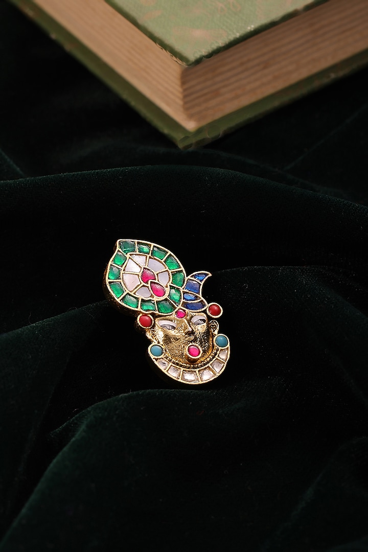 Antique Gold Brass Multi-Colored Stone Handcrafted Brooch by RUBY RAANG MEN at Pernia's Pop Up Shop