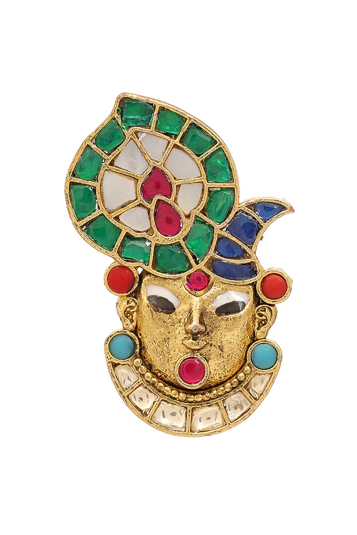 Antique Gold Brass Multi-Colored Stone Handcrafted Brooch by RUBY RAANG MEN at Pernia's Pop Up Shop