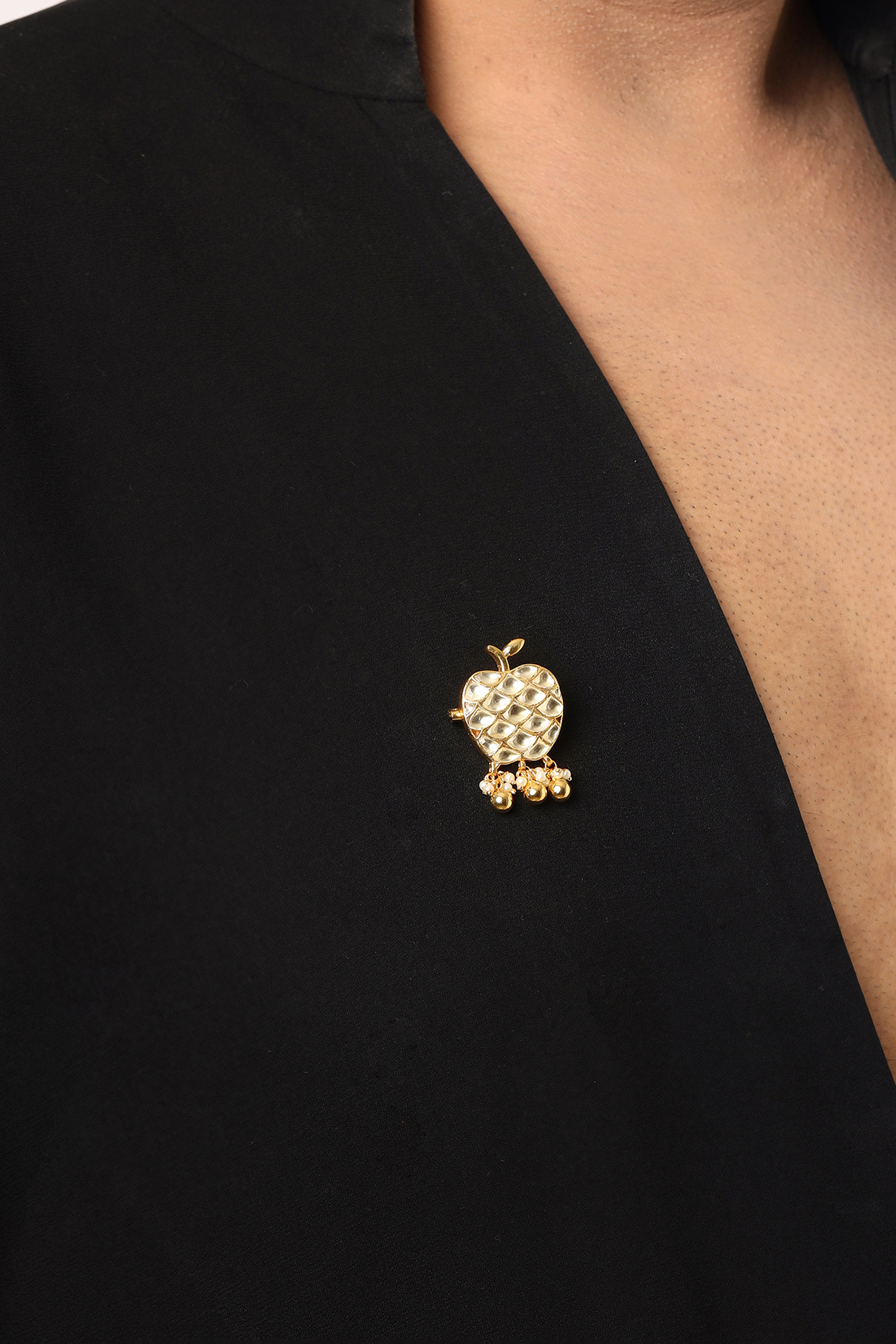 Gold Finish Brass Mirror Work & Multi-Colored Stone Handcrafted Brooch by RUBY RAANG MEN
