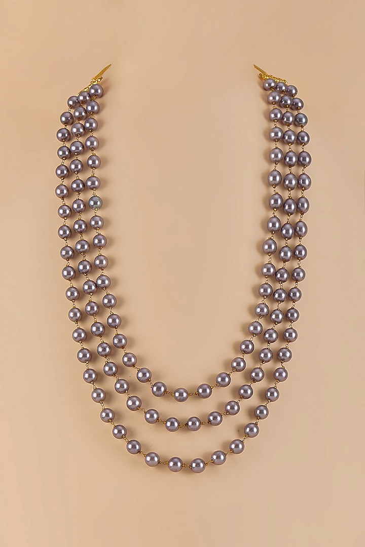 Grey Pearl Long Layered Necklace by RUBY RAANG MEN